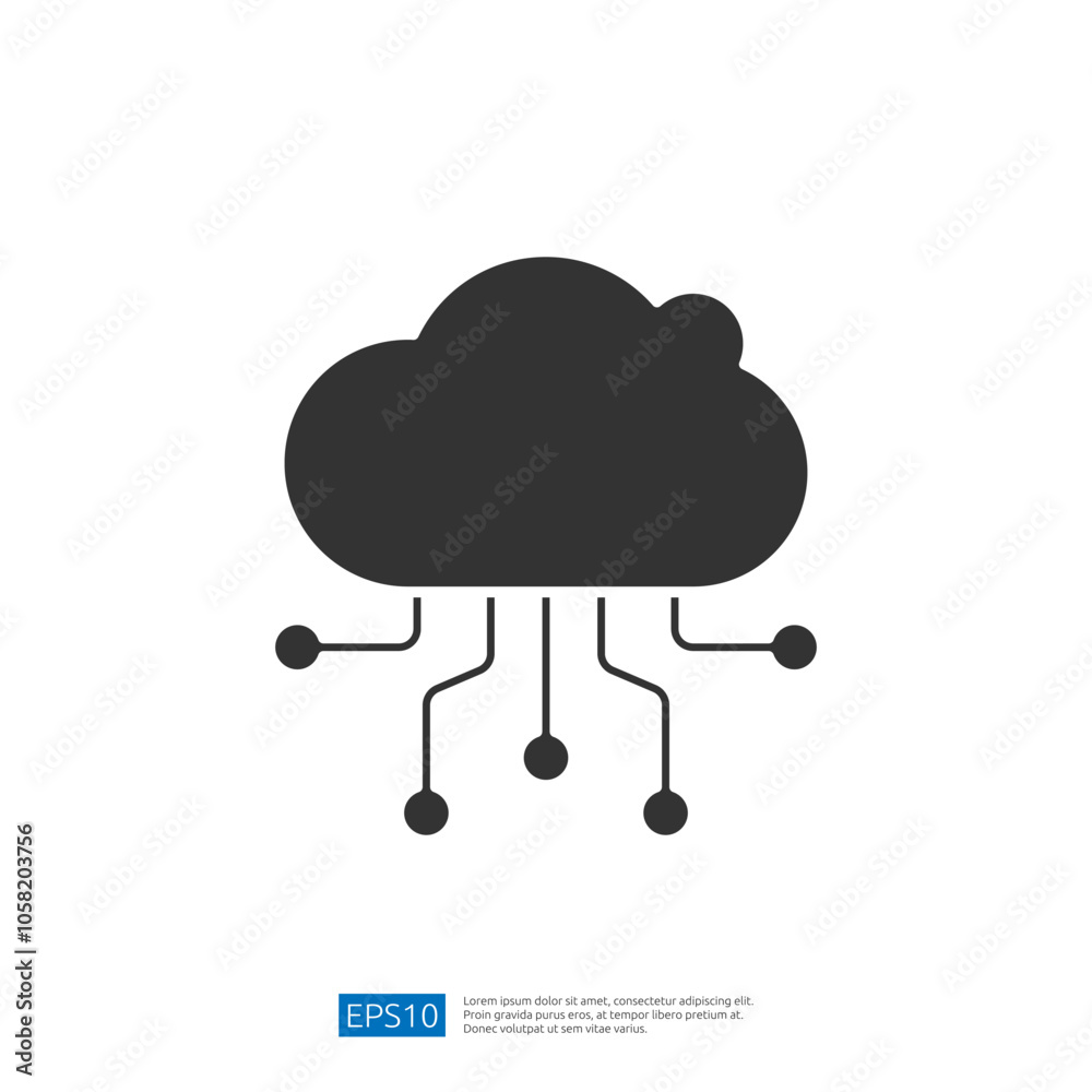 Poster a minimalist cloud icon with connecting lines, symbolizing data transfer or cloud computing.