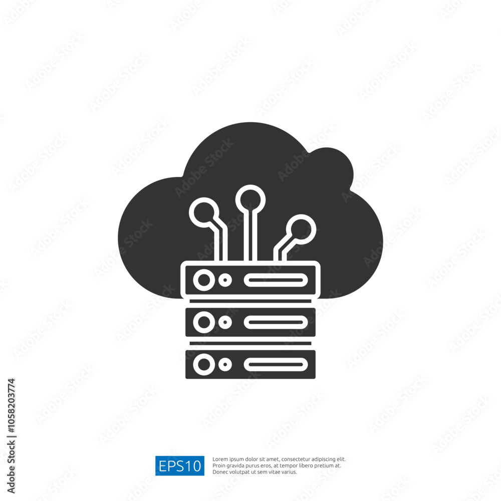 Poster a cloud symbol with interconnected servers, representing cloud computing and data storage solutions.