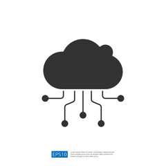 A minimalist cloud icon with connecting lines, symbolizing data transfer or cloud computing.