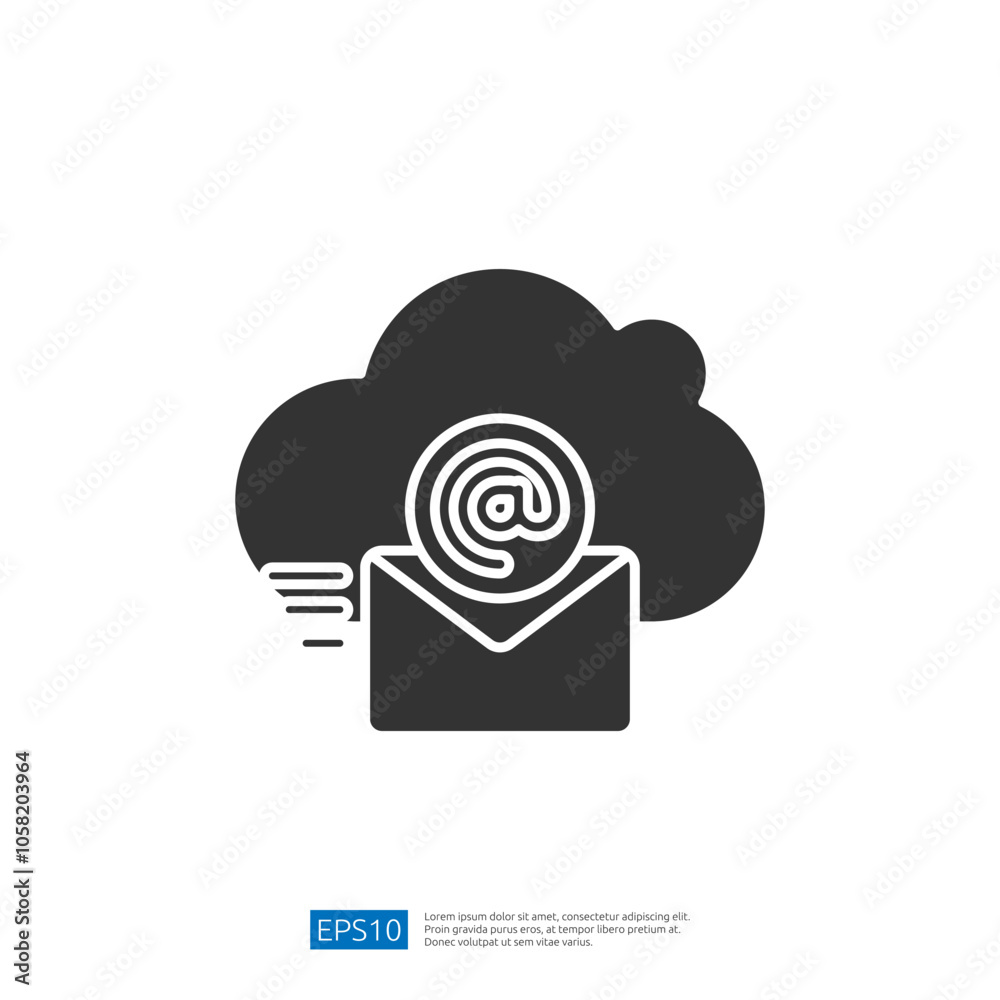 Poster an icon depicting an envelope with an '@' symbol inside a cloud, representing email communication an
