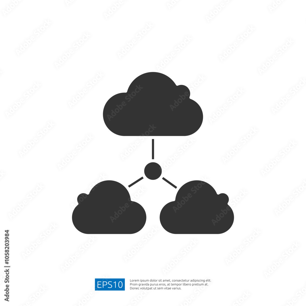 Poster a simple graphic depicting cloud computing, featuring three interconnected clouds, representing data