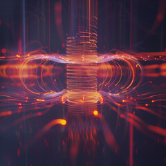 Scientific Visualization of Magnetic Field: Glowing Lines and Arrows Illustrate Force Flow Around Central Object.