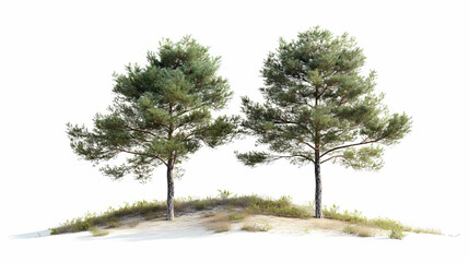 There is an isolated image of tall pine trees on a white background. Lone Pine Tree. Illustration