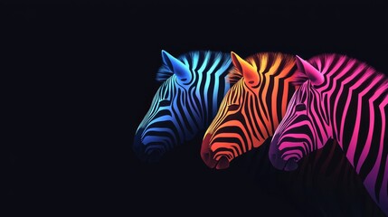 Fototapeta premium Gentle pastel zebra stripes standing out vividly on a jet-black background, creating a unique, minimalist modern art piece. Minimalist zebra design, Pastel contrast art