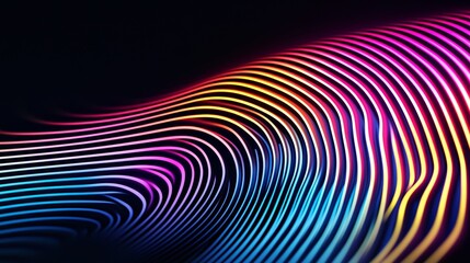 Gradient-colored zebra stripes swirling across a deep black backdrop, with bold transitions between neon pink, blue, and yellow hues, creating dynamic animal-inspired art