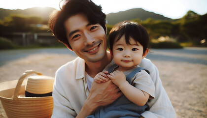 A joyful parent and child playing together in water, capturing the essence of family fun and love outdoors