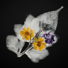 The intricate details of a leaf are natural objects transferred directly onto paper.