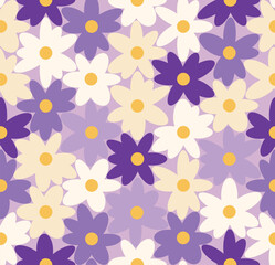 pattern of beige, white, purple flowers on a soft purple background, flowers vector