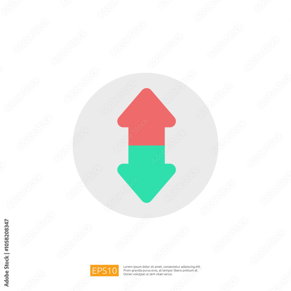 Poster the image features a circular icon with two arrows, one red pointing up and the other green pointing
