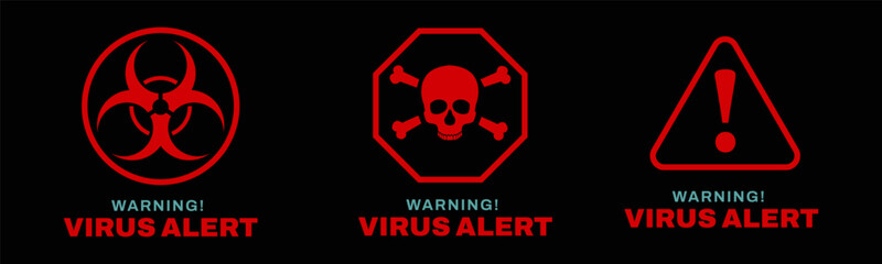 virus alert warning notification with danger icon. vector