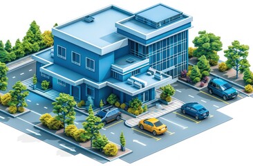 Modern Office Building with Surrounding Greenery