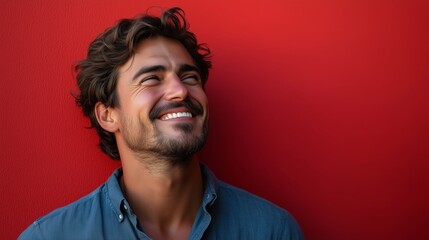 Fototapeta premium Portrait of a happy handsome man in a shirt with laughing