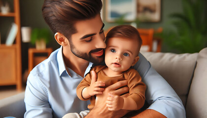 A loving parent holds their baby, showcasing the bond between a father and child