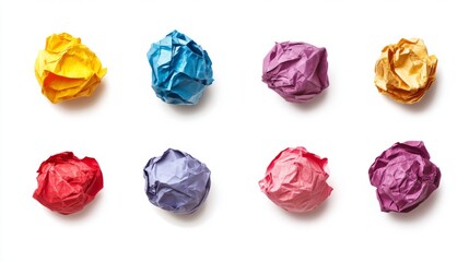 Colorful Crumpled Paper Balls on White Background