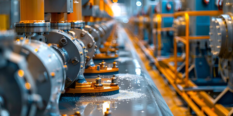 Fototapeta premium Industrial Pipeline System in High-Tech Factory, Modern Manufacturing Facility with Pipes and Valves