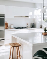 Fototapeta premium Clean Kitchen with White Countertop and Appliances