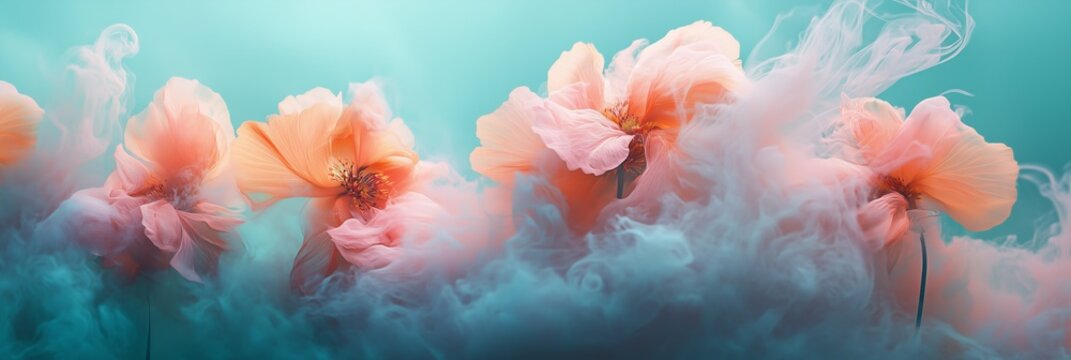 Abstract digital art of blooming flowers in warm pastel colors