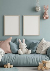 Modern Blank Mockup of Wall Frame in Light Blue,
