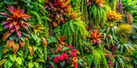 Obraz premium A vibrant tapestry of foliage and blooms, a verdant symphony of textures and hues, showcasing nature's artistry in a symphony of colors and forms