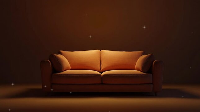soft leather sofa on a dark background with a spotlight in the center