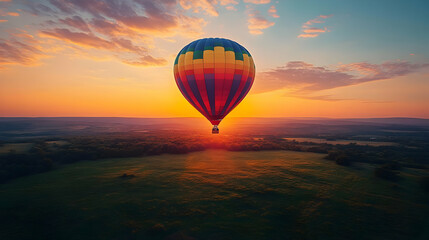 Fototapeta premium Colorful Hot Air Balloon Soaring at Vibrant Sunset - Photo