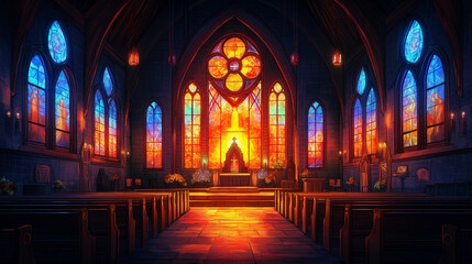 Beautiful Church with Stained Glass Windows, All Saints' Day, illustration, All Saints' Day picture,