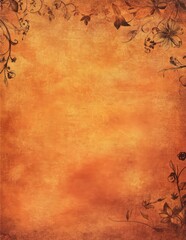 Warm orange textured background with subtle floral accents

