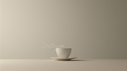 Warm cup of steaming coffee on minimalist background with soft lighting