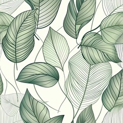 Soft, flowing leaf patterns in light green are delicately hand drawn, creating a minimalist and serene background perfect for tranquil design themes.
