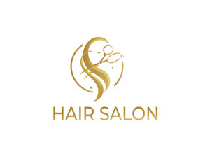 luxury Hair salon with hair and Scissors Concept logo design icon template