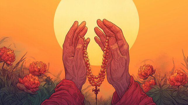 Hands Holding Prayer Beads in Peaceful Setting, All Saints' Day, illustration, All Saints' Day picture,