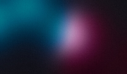 Grainy noise texture background, blue purple abstract vibrant glowing color gradient shape on black backdrop, dark banner poster header cover wallpaper design