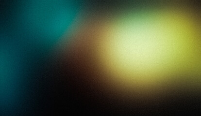Grainy noise texture background, orange green blue abstract vibrant glowing color gradient shape on black backdrop, dark banner poster header cover wallpaper design