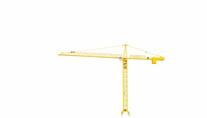 3D Yellow Tower Crane on White Background