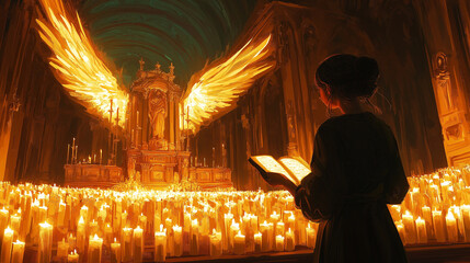 Angel Watching Over a Candlelit Shrine, All Saints' Day, illustration, All Saints' Day picture,
