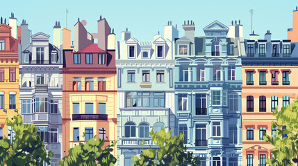 Fototapeta premium Row of Colorful European Buildings with Trees