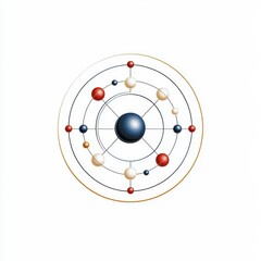 Illustration of an atom with protons, neutrons, and electrons on a white isolated background.