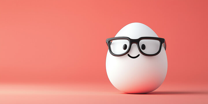 Smiling egg wearing eyeglasses on pink background: modern and creative concept