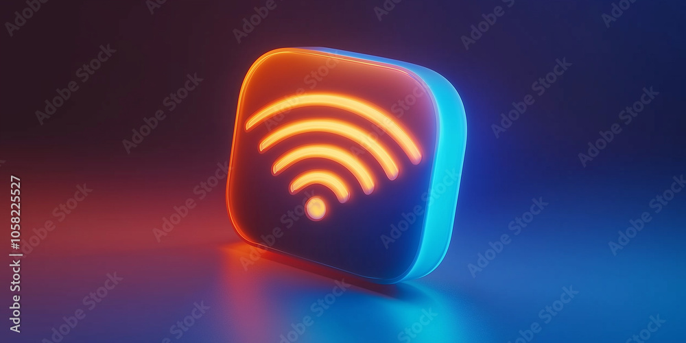 Poster Glowing neon wifi symbol representing wireless connection and internet access