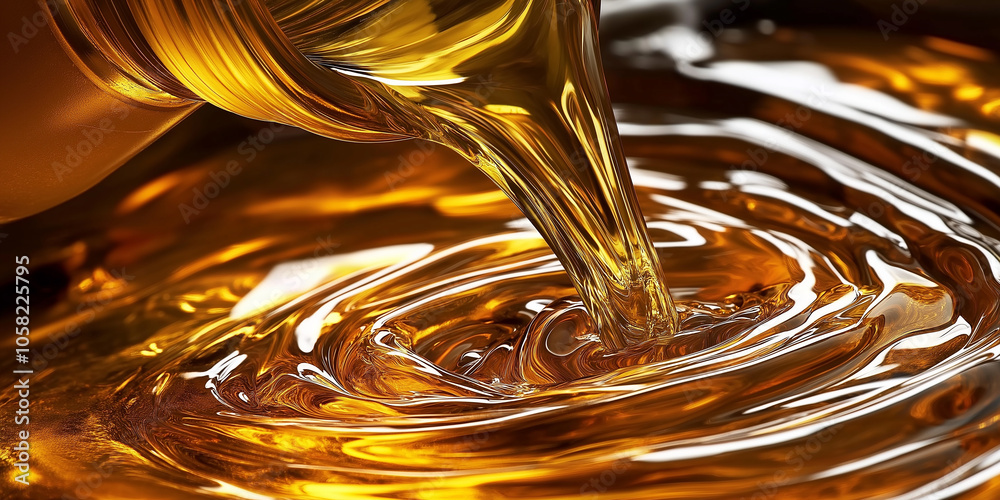 Aufkleber golden liquid pouring and creating waves: abstract background