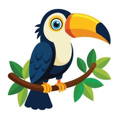 cartoon toucan bird on tree branch on white background