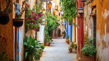 Fototapeta premium A picturesque alleyway in the old city of Morocco,