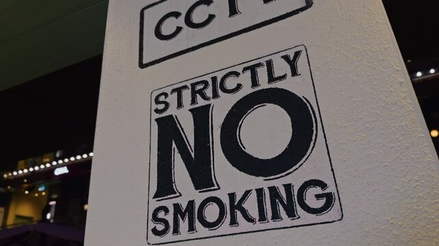 Strictly Enforced No Smoking Sign Displayed in Urban Area Regulations for Public Compliance and Safety