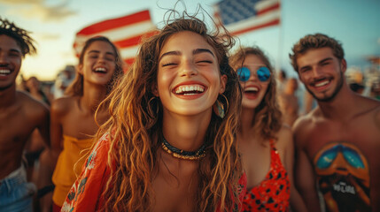 Naklejka premium On election day in the United States, women cheered excitedly