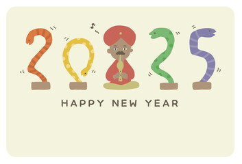 2025年へび使いの年賀状テンプレート