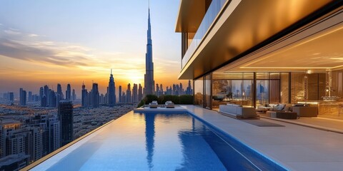 Fototapeta premium Modern Luxury Penthouse with Stunning Dubai Skyline