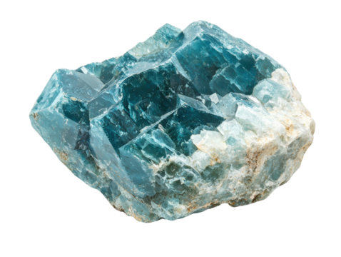Natural aquamarine crystal, isolated on white background.