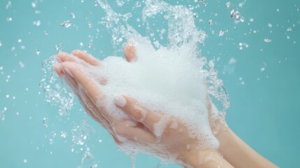 Fototapeta premium Water Splashing on Hands with Foam