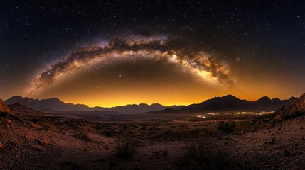 Fototapeta premium Vast Starry Sky Over Desert Landscape at Night