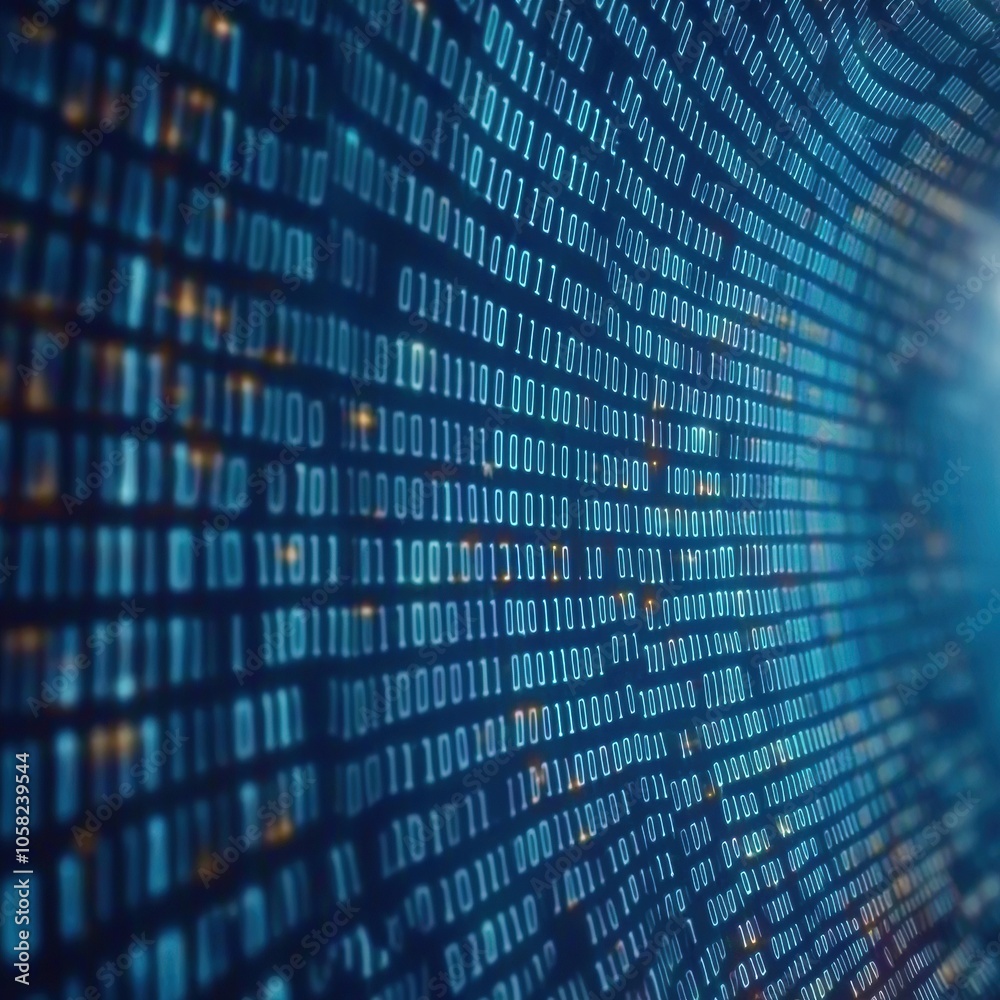 Poster digital ledger display with asset codes and data flow